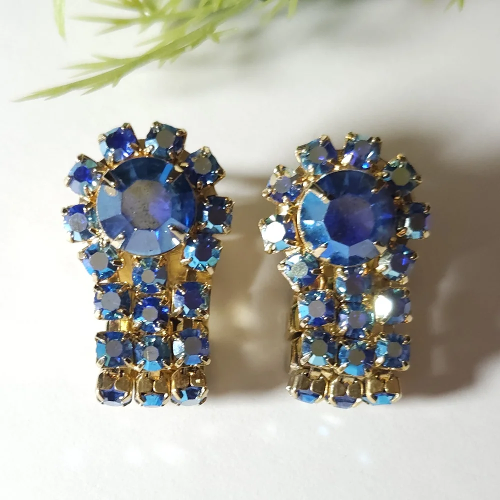 Vintage Di Gino Blue Aurora Borealis Wrap Around Gold Plated Cuff Links Unisex